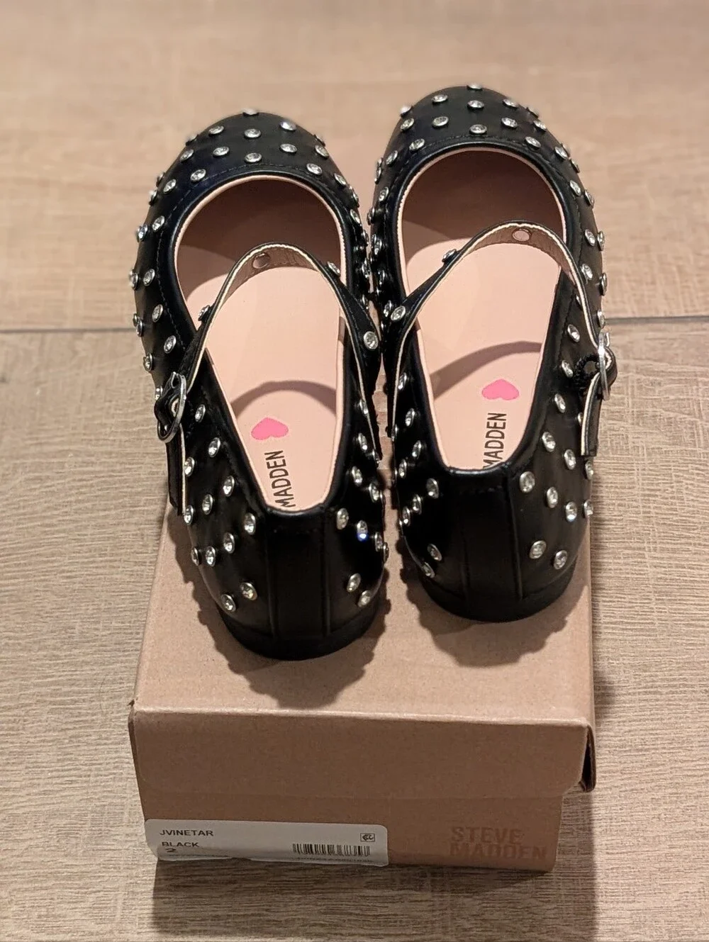Steve Madden Black Studded Mary Jane Flats with Silver Accents Girls Size 2